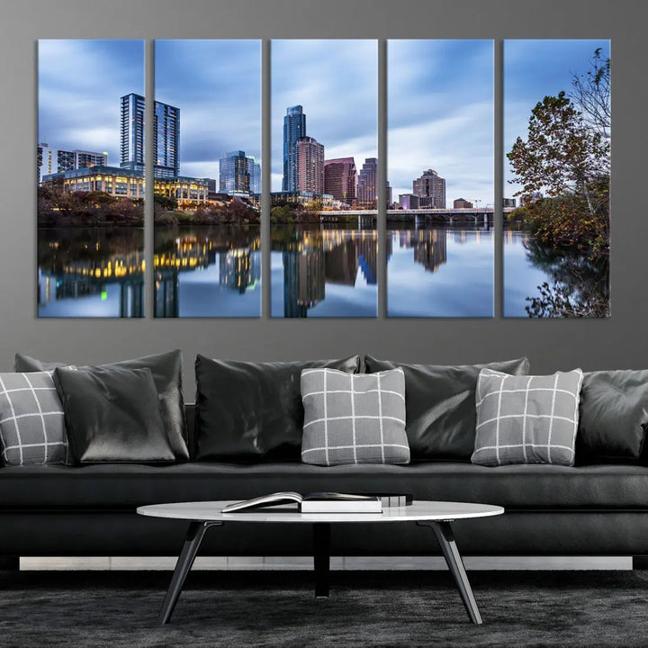 Extra Large Austin City Skyline Cityscape Reflections View Canvas Art Print