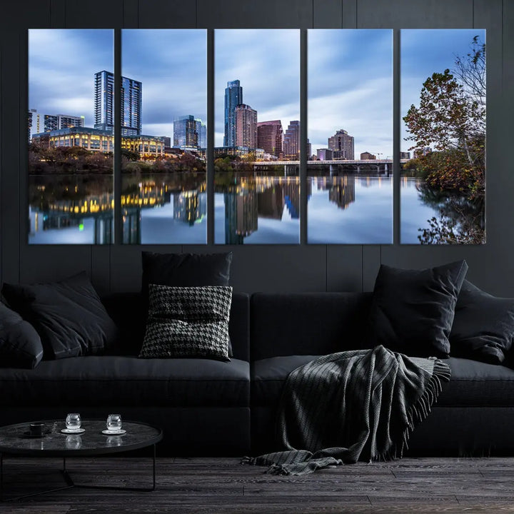 Extra Large Austin City Skyline Cityscape Reflections View Canvas Art Print