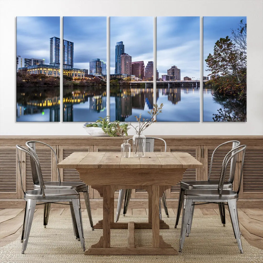 Extra Large Austin City Skyline Cityscape Reflections View Canvas Art Print