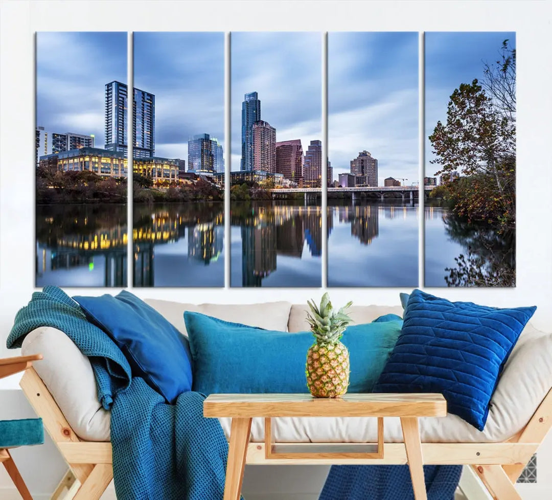 Extra Large Austin City Skyline Cityscape Reflections View Canvas Art Print