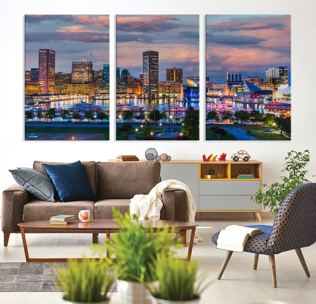 Extra Large Baltimore Cityscape Wall Art Print Skyline Canvas Apartment Decor