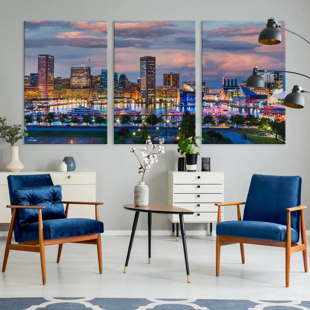 Extra Large Baltimore Cityscape Wall Art Print Skyline Canvas Apartment Decor