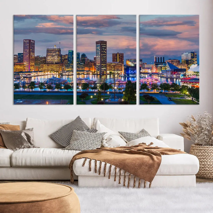 Extra Large Baltimore Cityscape Wall Art Print Skyline Canvas Apartment Decor