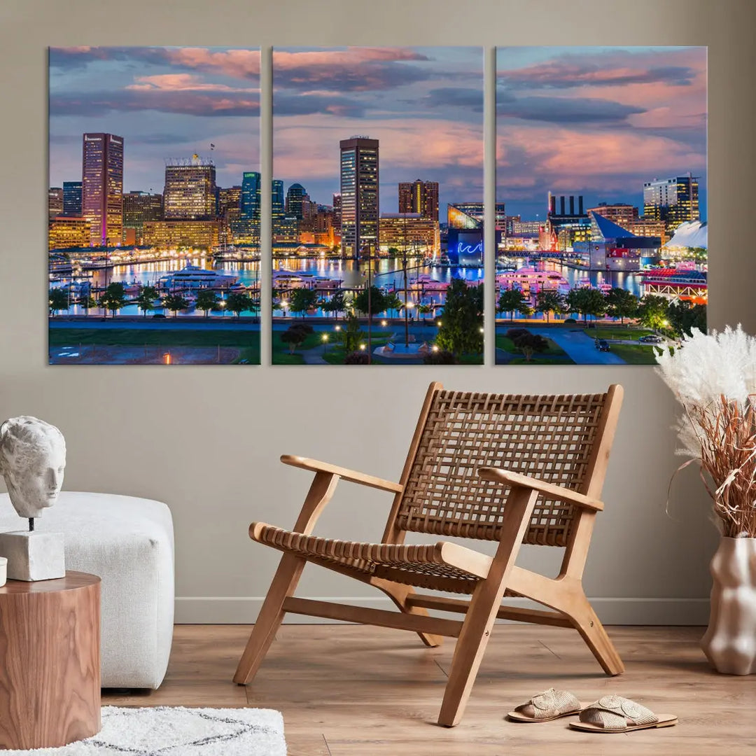 Extra Large Baltimore Cityscape Wall Art Print Skyline Canvas Apartment Decor