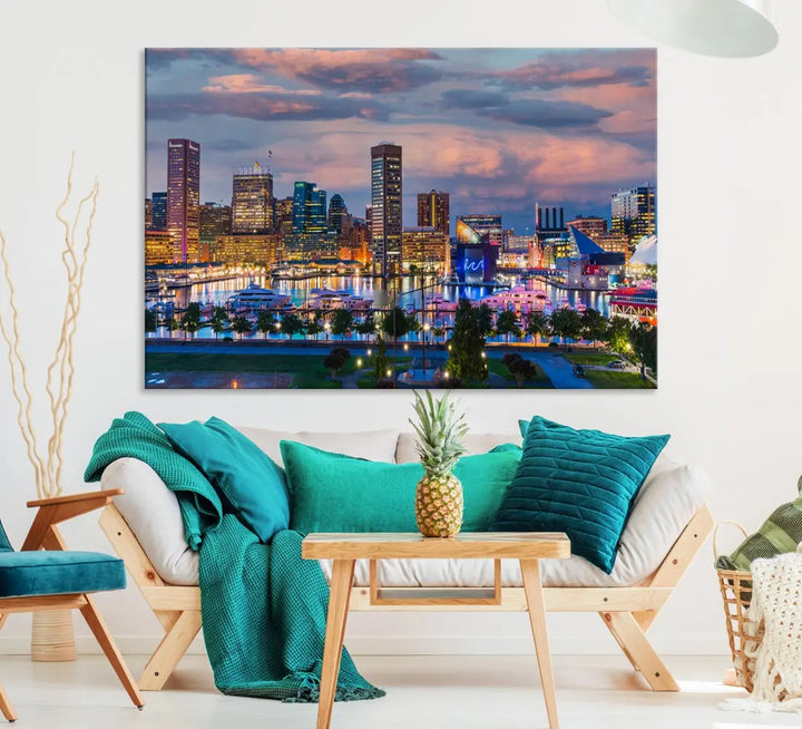 Extra Large Baltimore Cityscape Wall Art Print Skyline Canvas Apartment Decor