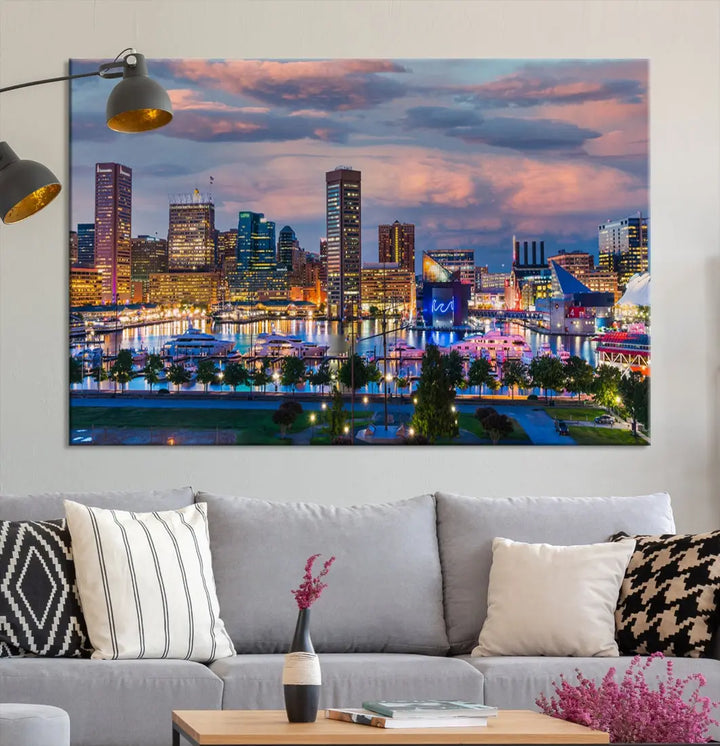 Extra Large Baltimore Cityscape Wall Art Print Skyline Canvas Apartment Decor