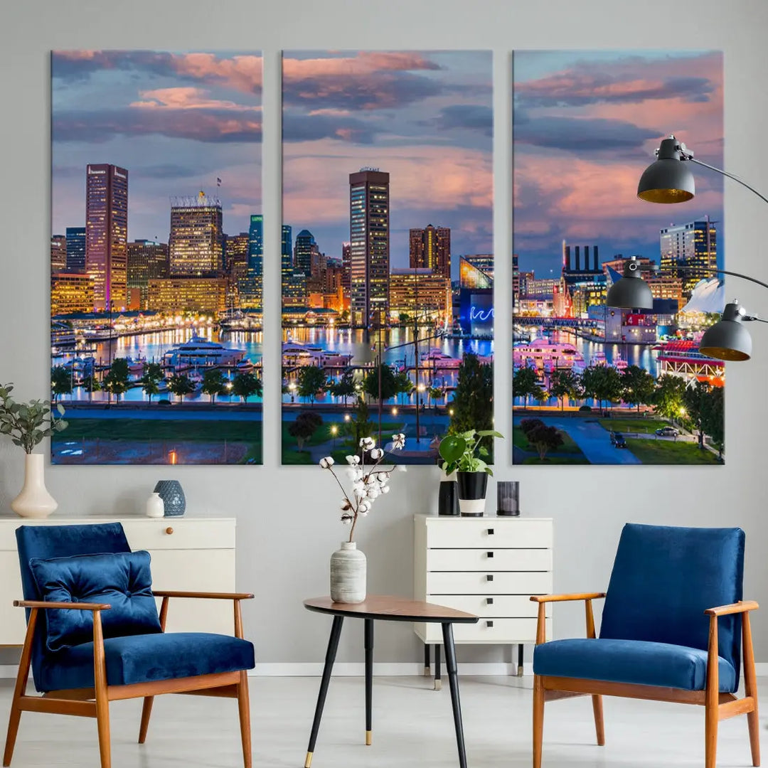 Extra Large Baltimore Cityscape Wall Art Print Skyline Canvas Apartment Decor