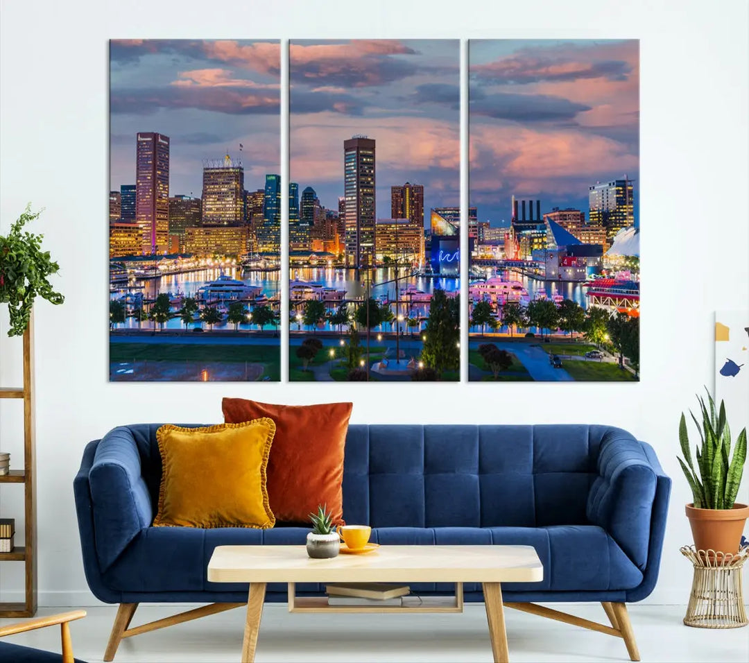 Extra Large Baltimore Cityscape Wall Art Print Skyline Canvas Apartment Decor