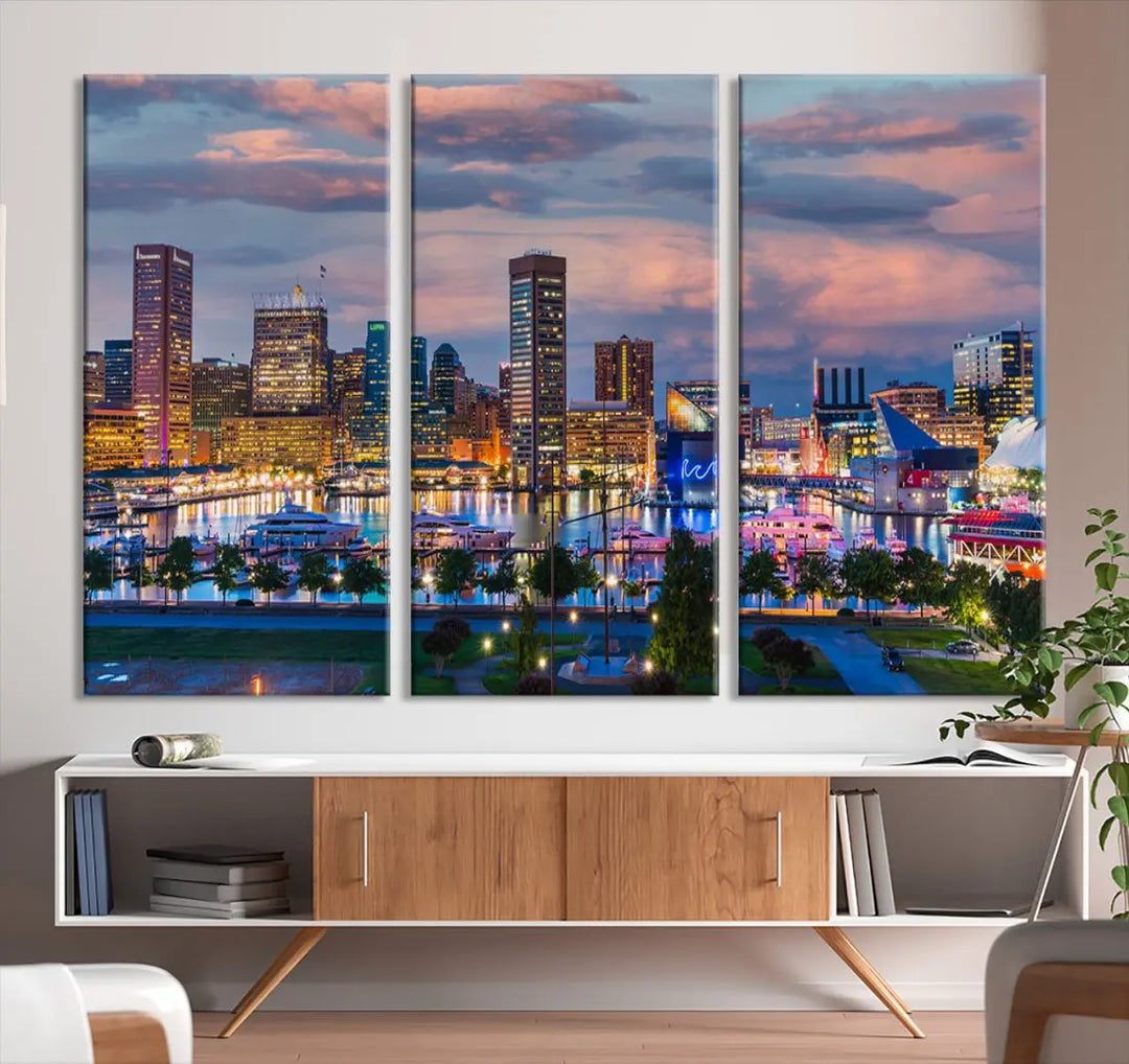 Extra Large Baltimore Cityscape Wall Art Print Skyline Canvas Apartment Decor