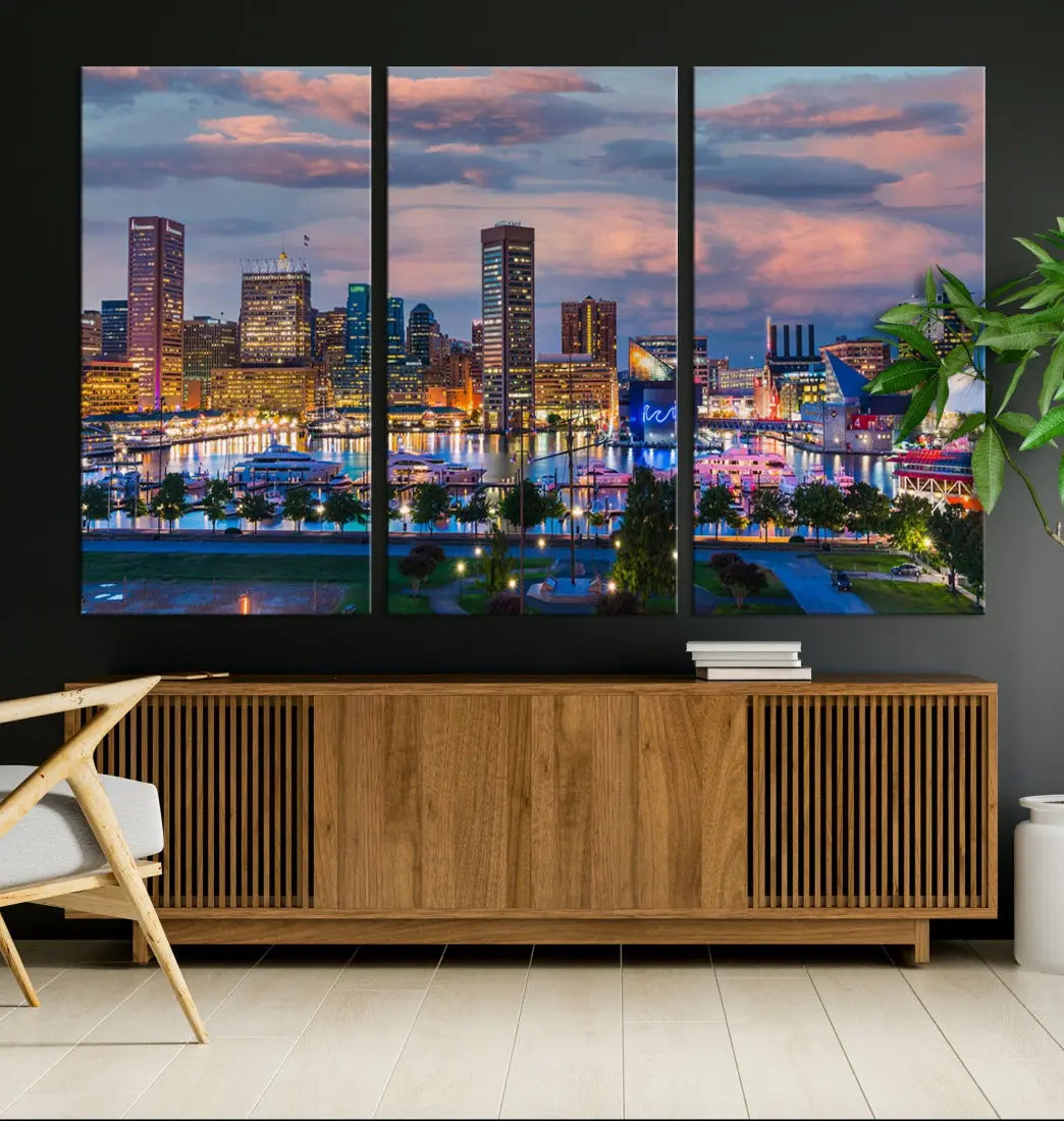 Extra Large Baltimore Cityscape Wall Art Print Skyline Canvas Apartment Decor