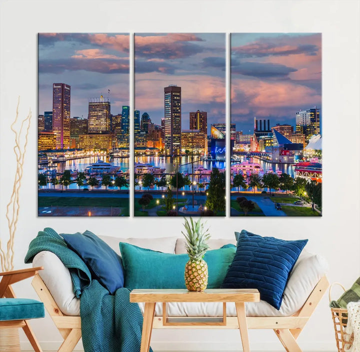 Extra Large Baltimore Cityscape Wall Art Print Skyline Canvas Apartment Decor