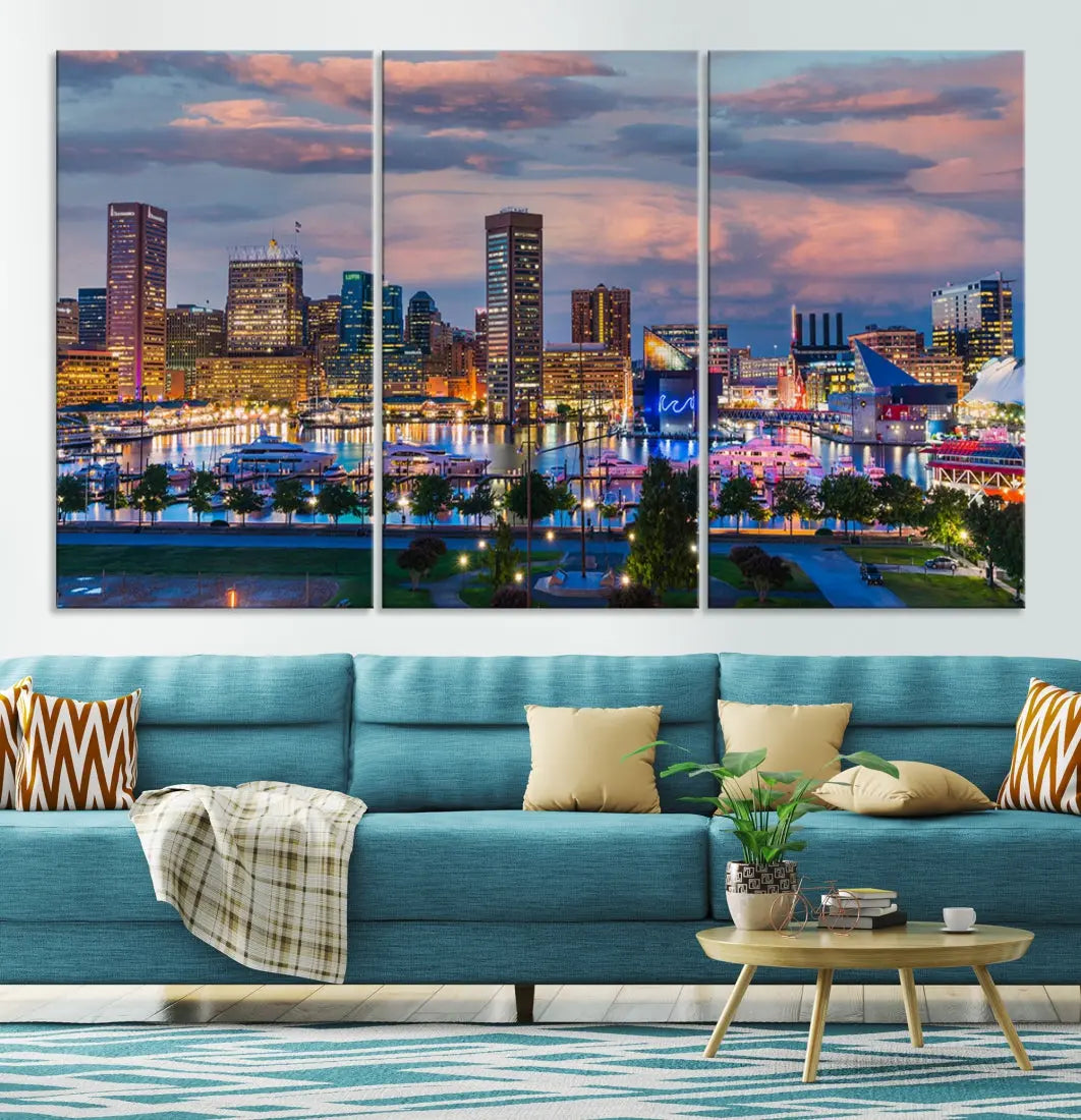 Extra Large Baltimore Cityscape Wall Art Print Skyline Canvas Apartment Decor