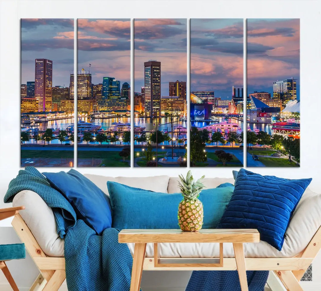 Extra Large Baltimore Cityscape Wall Art Print Skyline Canvas Apartment Decor