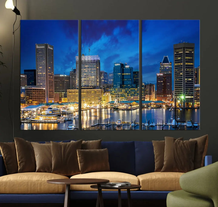 Extra Large Baltimore Night Skyline Canvas Wall Art Cityscape Print