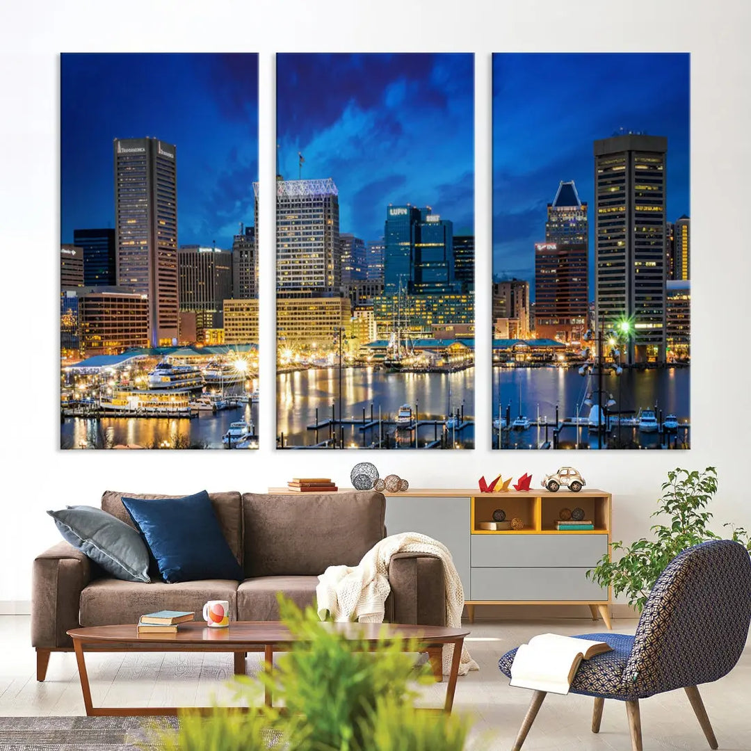 Extra Large Baltimore Night Skyline Canvas Wall Art Cityscape Print