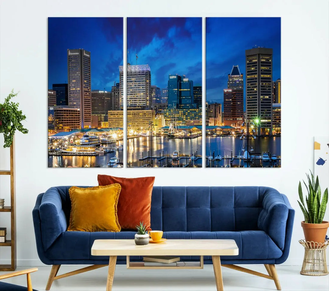 Extra Large Baltimore Night Skyline Canvas Wall Art Cityscape Print