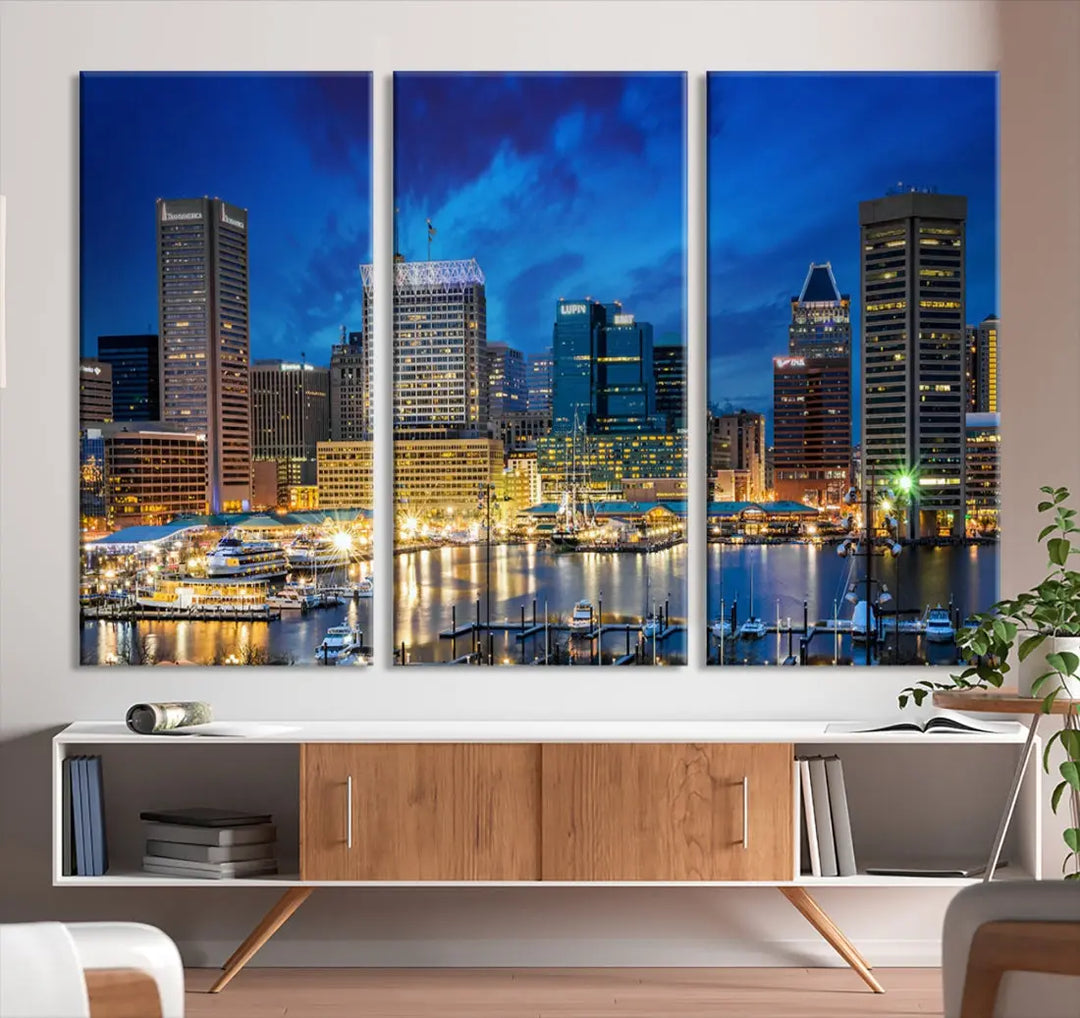 Extra Large Baltimore Night Skyline Canvas Wall Art Cityscape Print