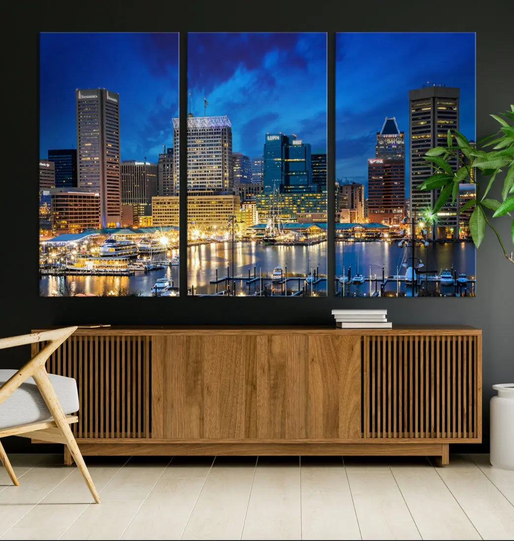 Extra Large Baltimore Night Skyline Canvas Wall Art Cityscape Print