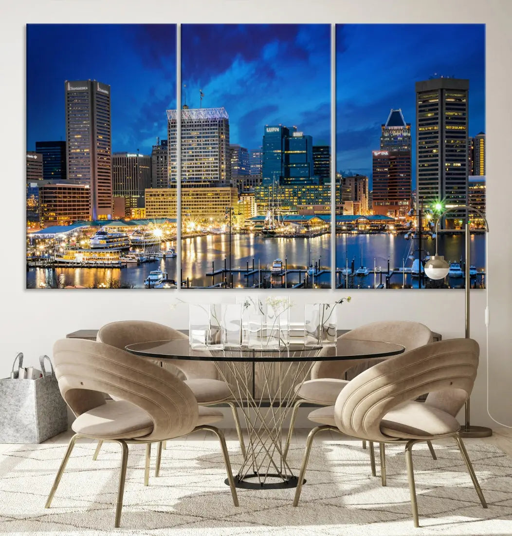 Extra Large Baltimore Night Skyline Canvas Wall Art Cityscape Print