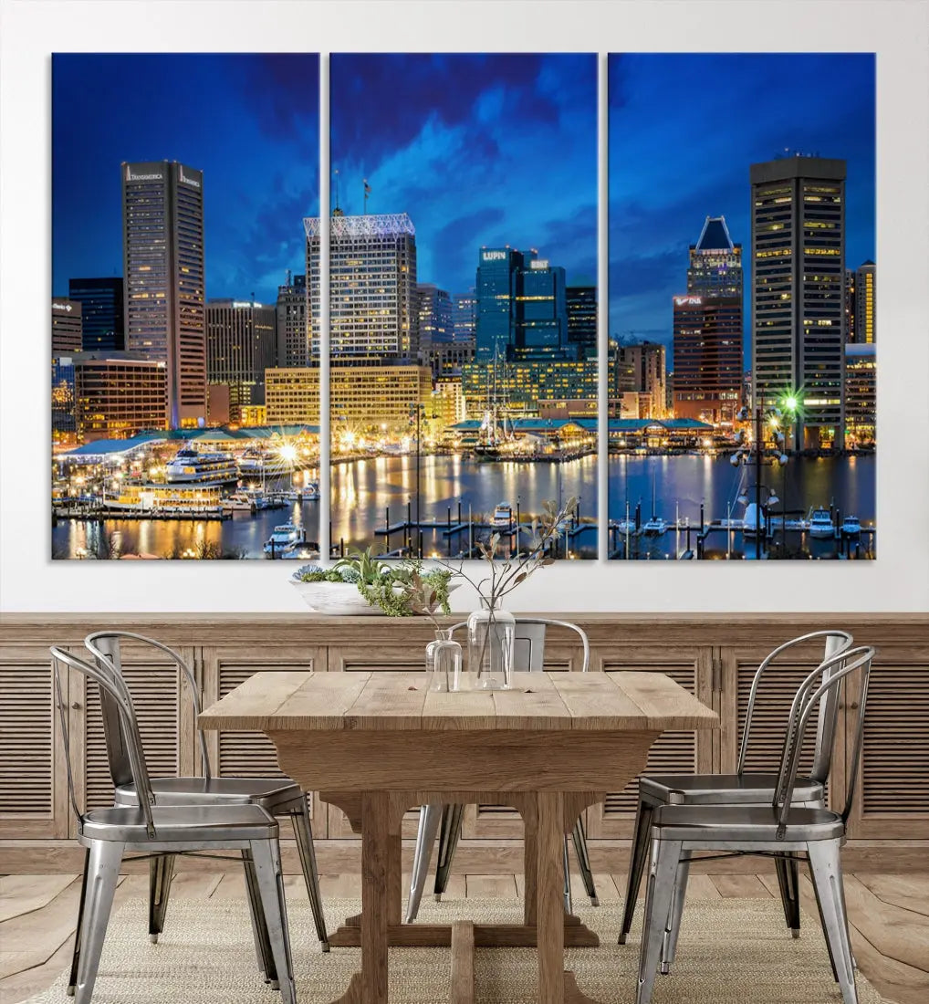 Extra Large Baltimore Night Skyline Canvas Wall Art Cityscape Print