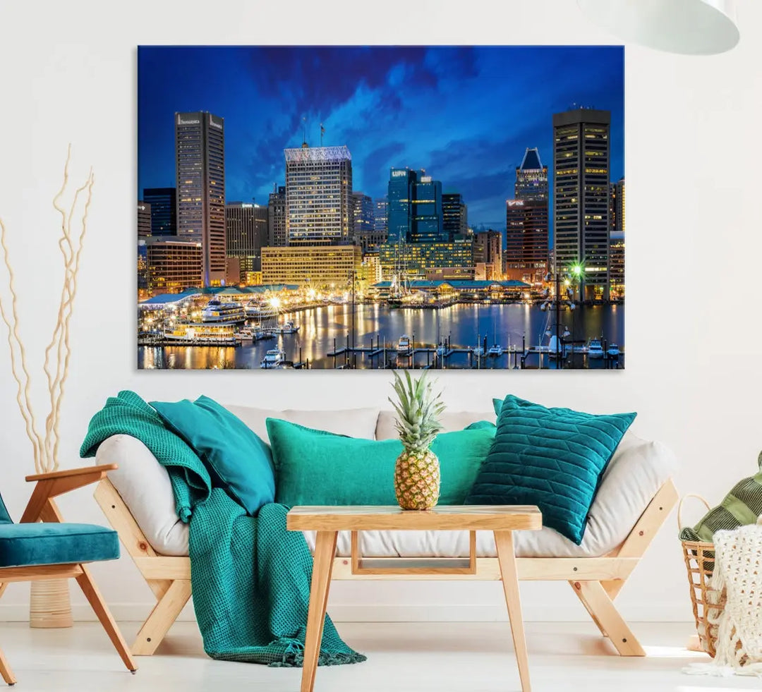 Extra Large Baltimore Night Skyline Canvas Wall Art Cityscape Print