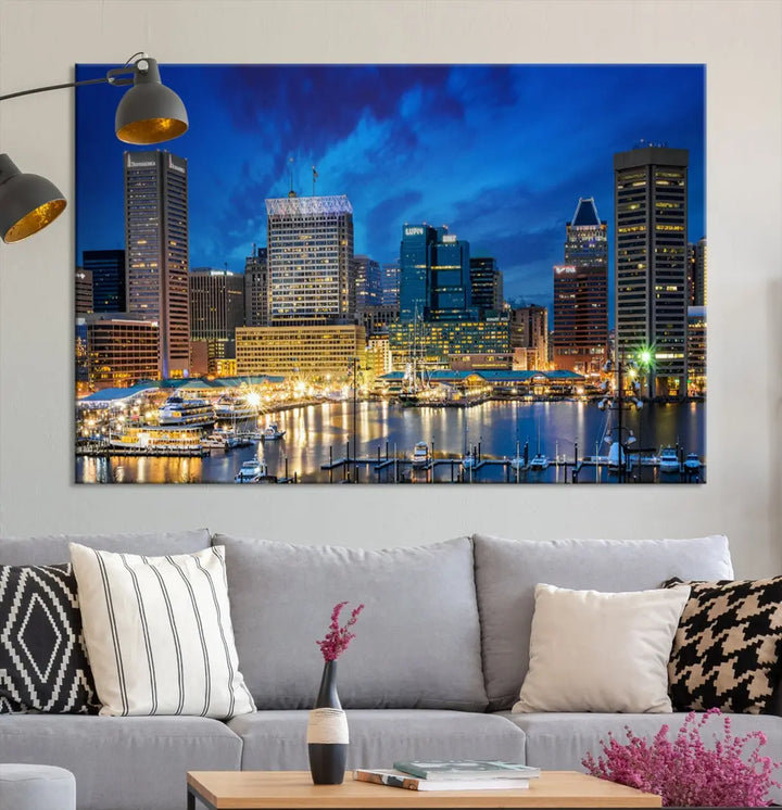 Extra Large Baltimore Night Skyline Canvas Wall Art Cityscape Print