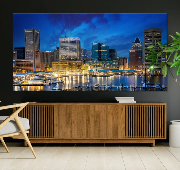 Extra Large Baltimore Night Skyline Canvas Wall Art Cityscape Print