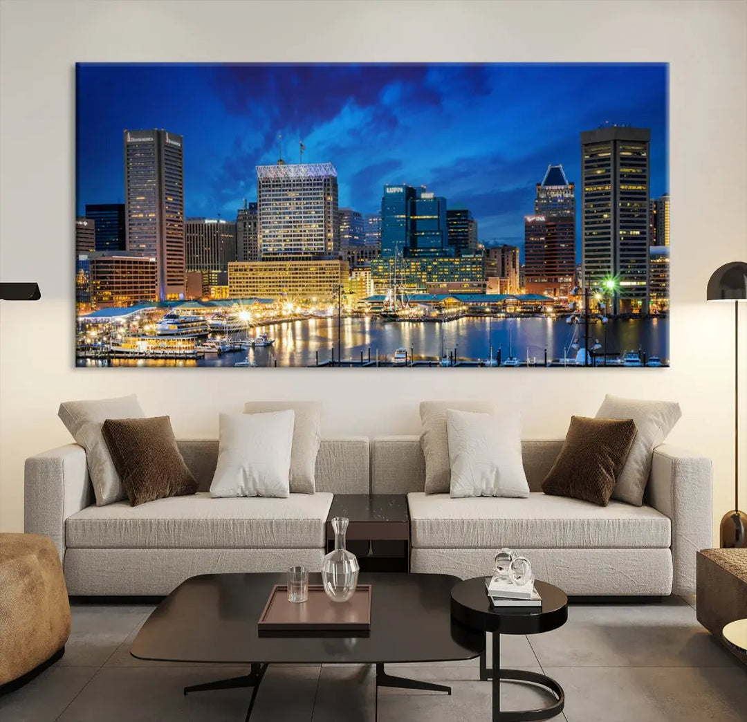 Extra Large Baltimore Night Skyline Canvas Wall Art Cityscape Print