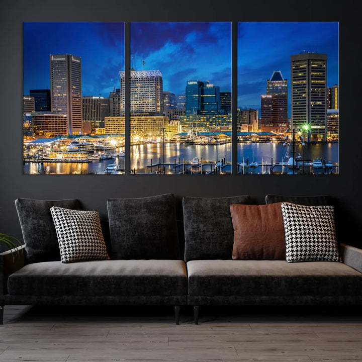 Extra Large Baltimore Night Skyline Canvas Wall Art Cityscape Print