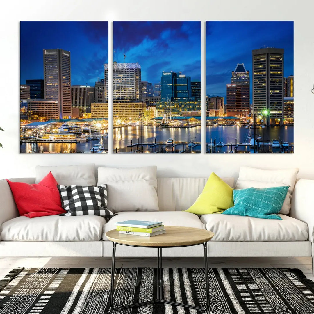 Extra Large Baltimore Night Skyline Canvas Wall Art Cityscape Print