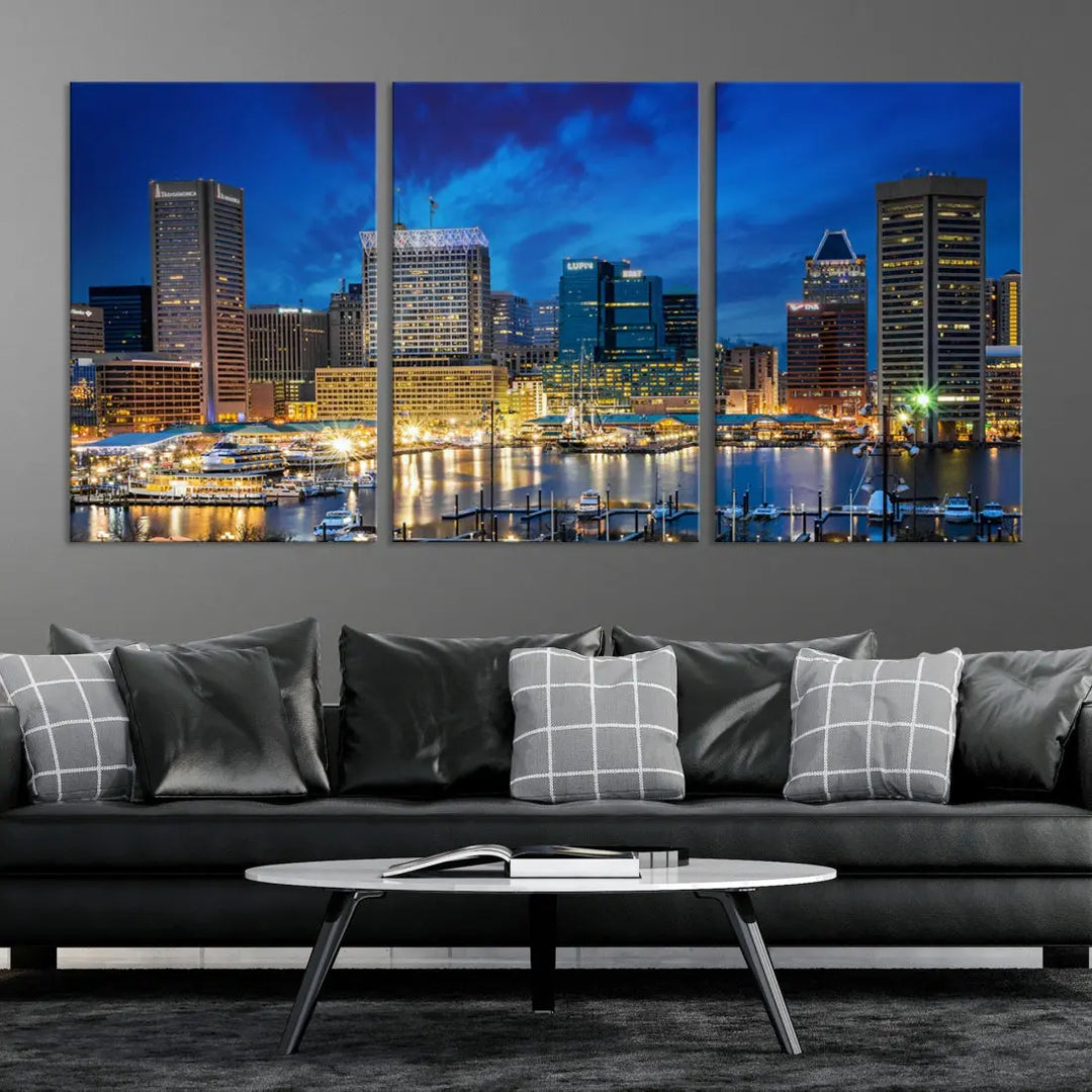 Extra Large Baltimore Night Skyline Canvas Wall Art Cityscape Print