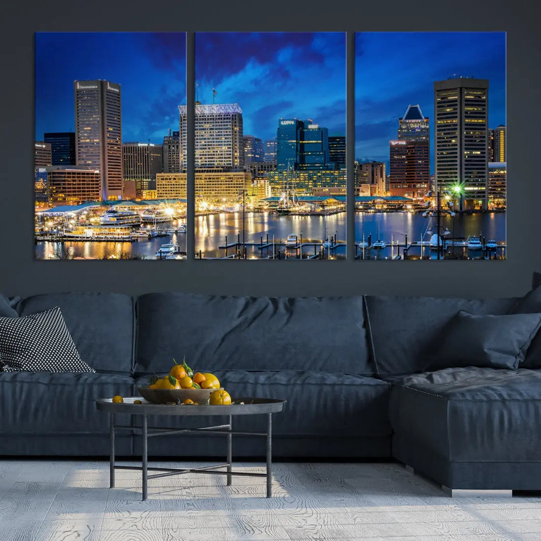 Extra Large Baltimore Night Skyline Canvas Wall Art Cityscape Print