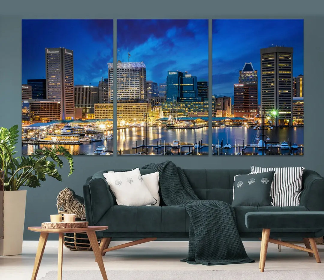 Extra Large Baltimore Night Skyline Canvas Wall Art Cityscape Print