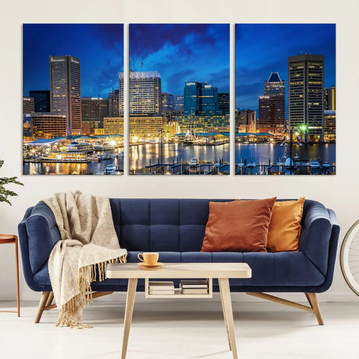 Extra Large Baltimore Night Skyline Canvas Wall Art Cityscape Print