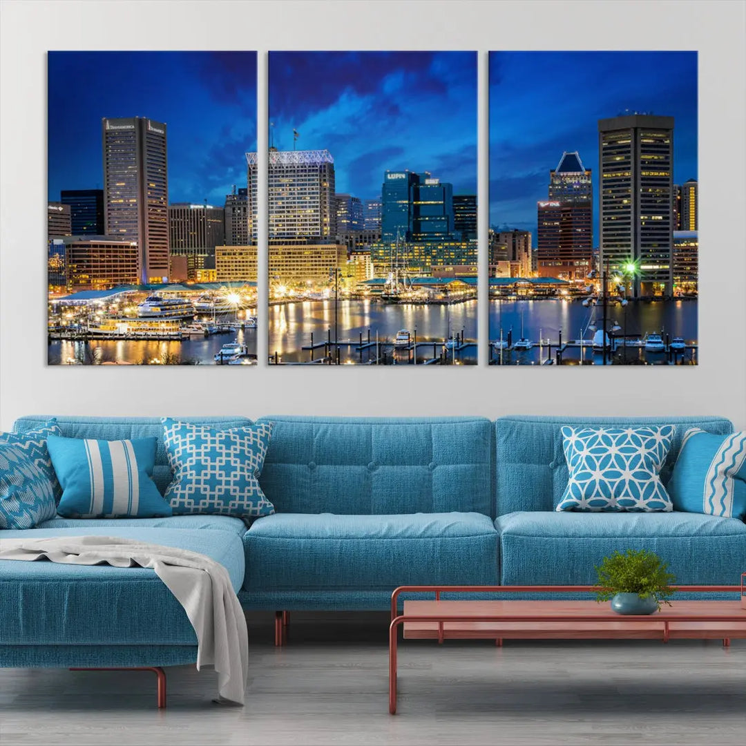 Extra Large Baltimore Night Skyline Canvas Wall Art Cityscape Print