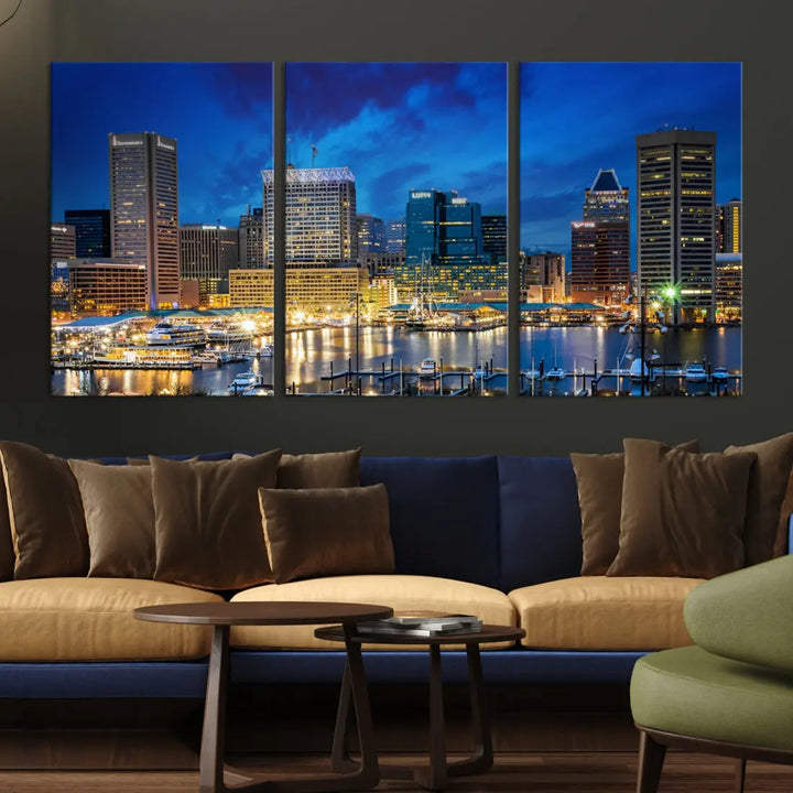 Extra Large Baltimore Night Skyline Canvas Wall Art Cityscape Print