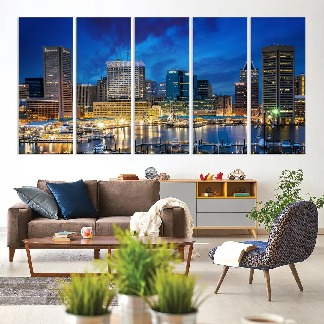 Extra Large Baltimore Night Skyline Canvas Wall Art Cityscape Print