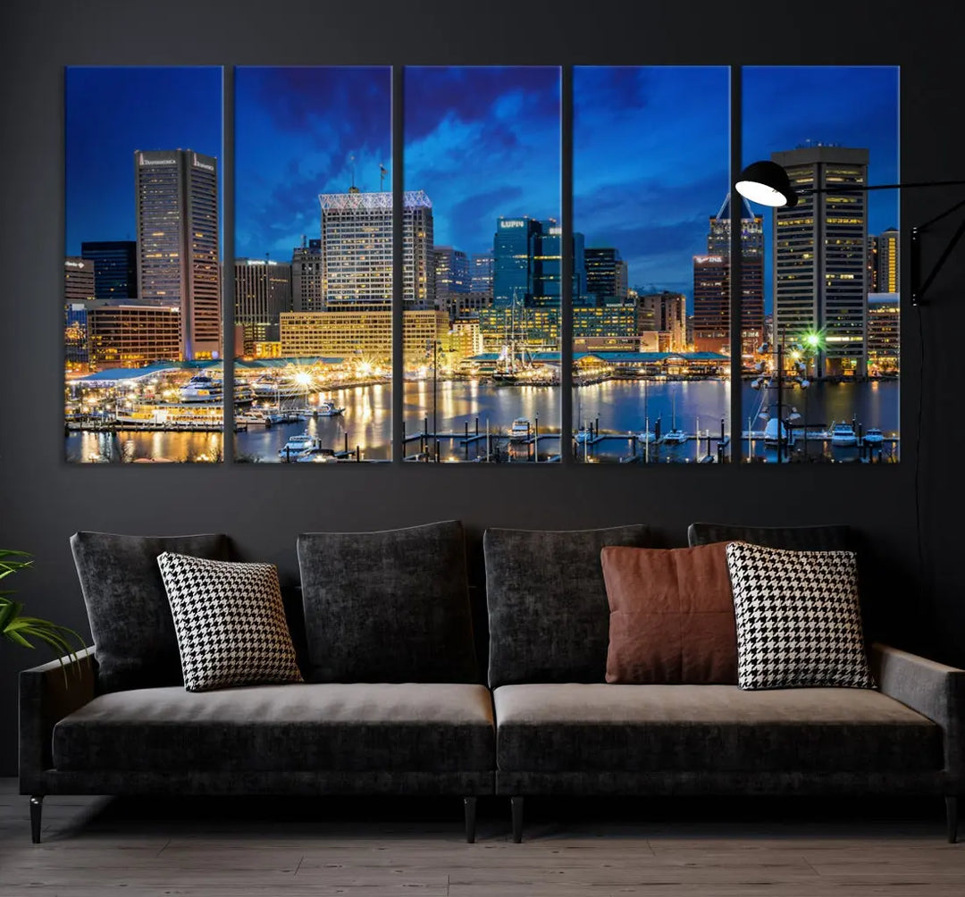 Extra Large Baltimore Night Skyline Canvas Wall Art Cityscape Print