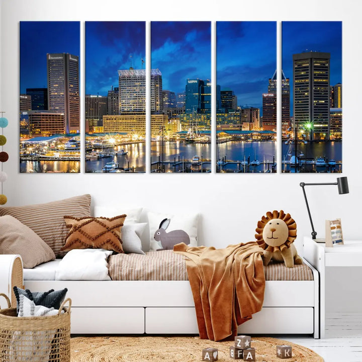 Extra Large Baltimore Night Skyline Canvas Wall Art Cityscape Print