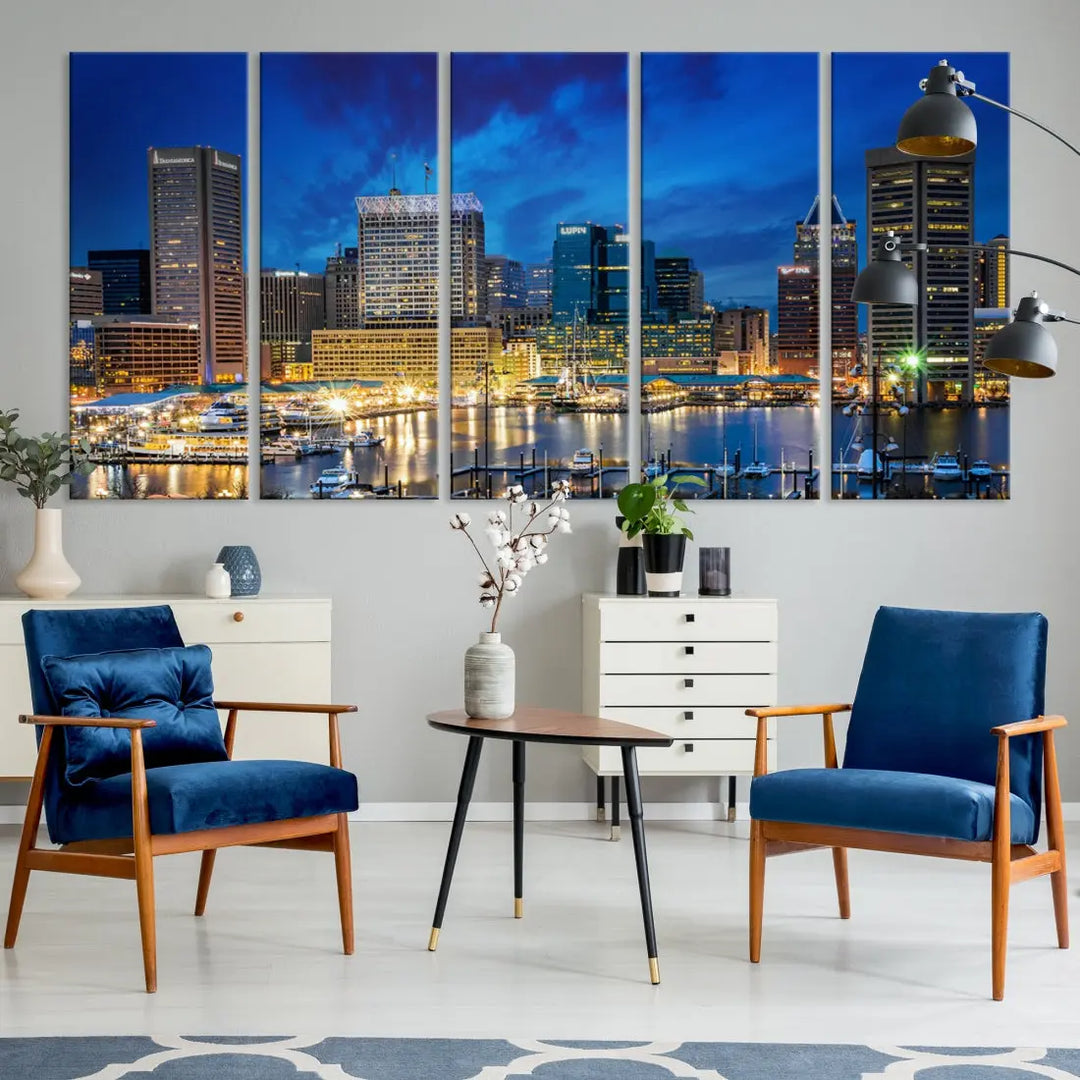 Extra Large Baltimore Night Skyline Canvas Wall Art Cityscape Print