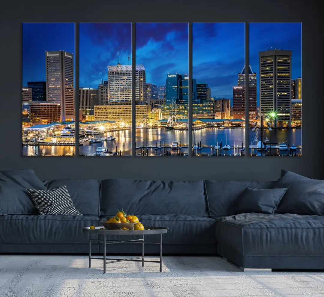 Extra Large Baltimore Night Skyline Canvas Wall Art Cityscape Print