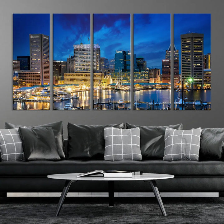 Extra Large Baltimore Night Skyline Canvas Wall Art Cityscape Print