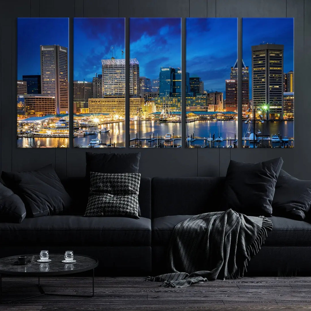 Extra Large Baltimore Night Skyline Canvas Wall Art Cityscape Print