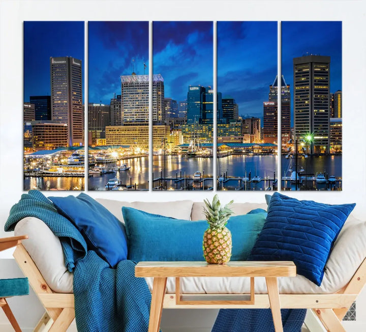 Extra Large Baltimore Night Skyline Canvas Wall Art Cityscape Print