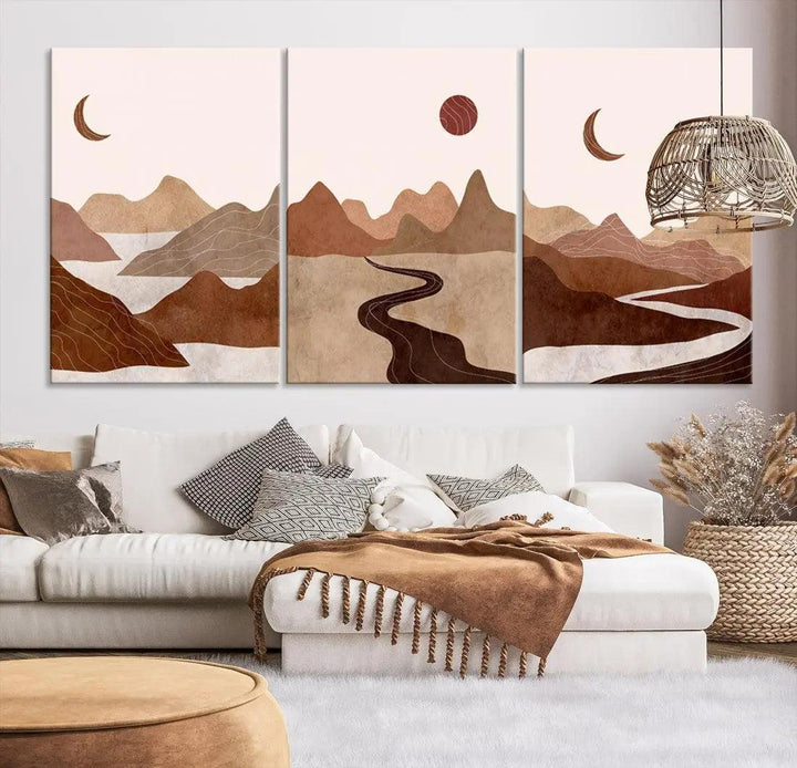 Extra Large Boho Wall Art Neutral Painting Landscape Wall Decor Canvas Print