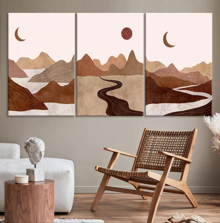 Extra Large Boho Wall Art Neutral Painting Landscape Wall Decor Canvas Print