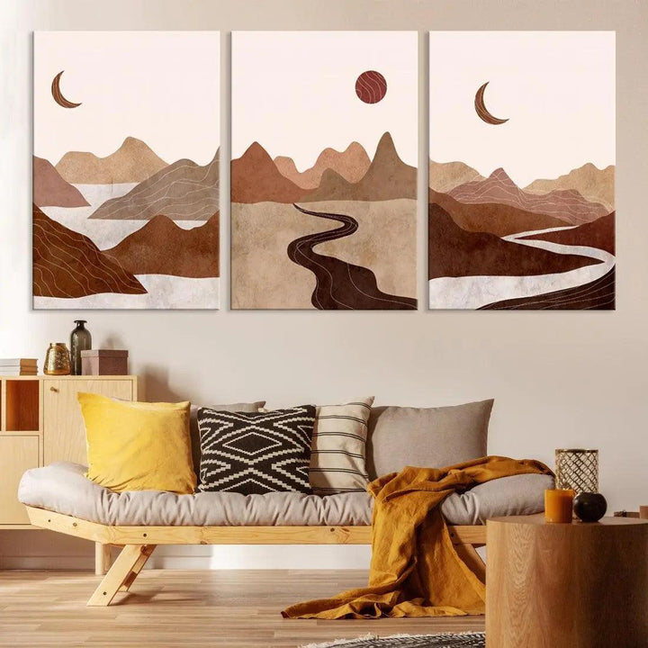 Extra Large Boho Wall Art Neutral Painting Landscape Wall Decor Canvas Print