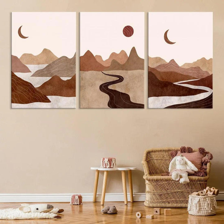 Extra Large Boho Wall Art Neutral Painting Landscape Wall Decor Canvas Print