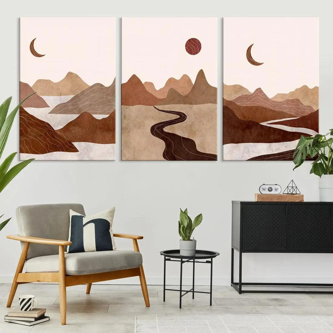 Extra Large Boho Wall Art Neutral Painting Landscape Wall Decor Canvas Print