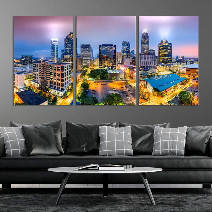 Extra Large Charlotte Cityscape Skyline Wall Art Framed Canvas Print